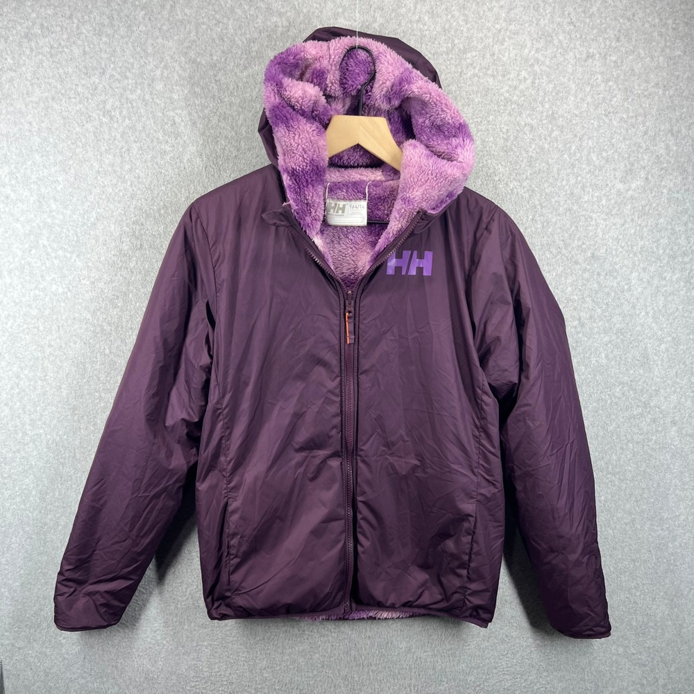 Helly Hansen Hooded Fleece Lined Puffer Jacket Girls 14 Purple Full Zip EUC
